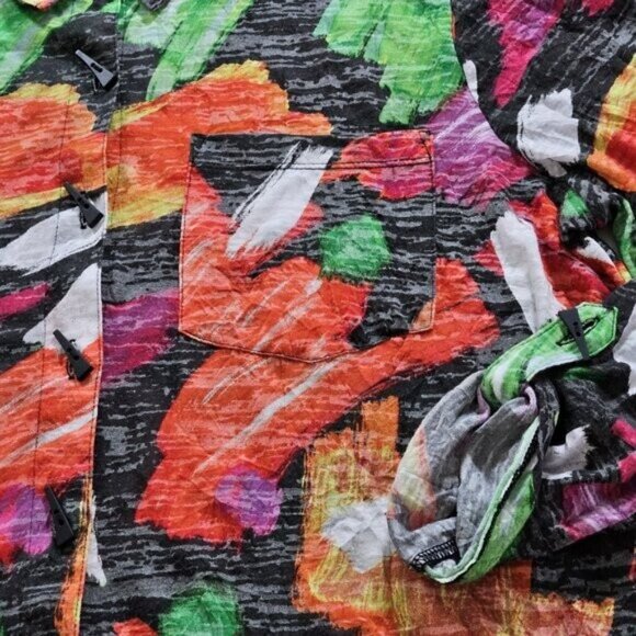 Ali Miles Tunic Womens XL Multicolor Floral LS Roll Up Tab Boho Crinkle Buttons - Picture 10 of 16